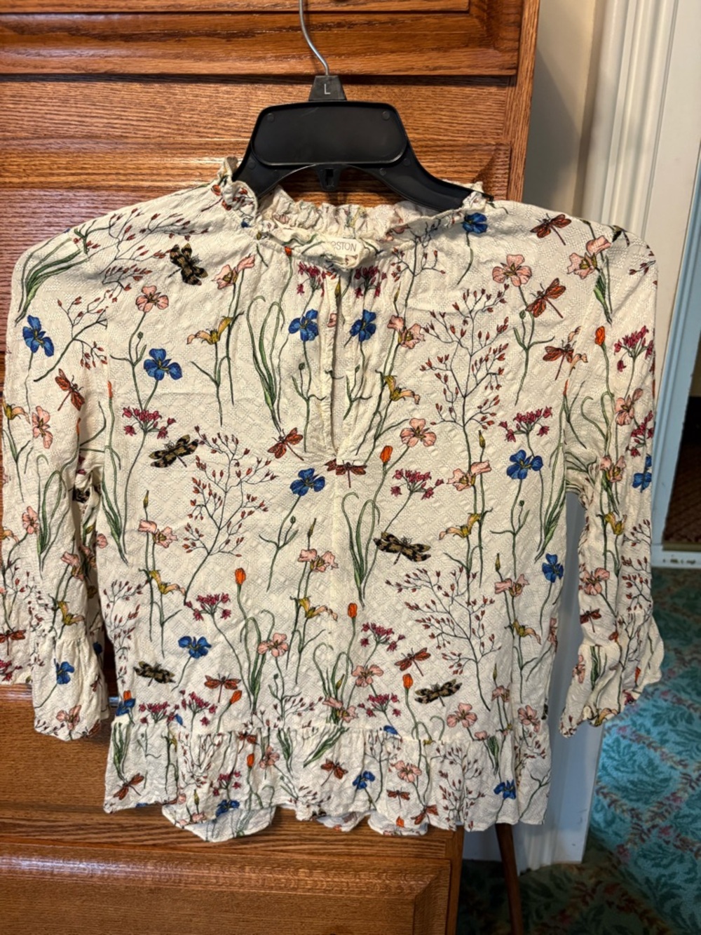 Weston Cream Floral Ruffle-Neck Blouse